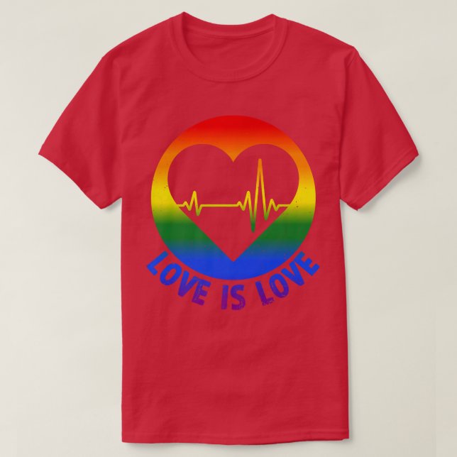 Camiseta Gay Pride Love is Love LGBT Heartbeat LGBTQ Lesbia (Frente do Design)