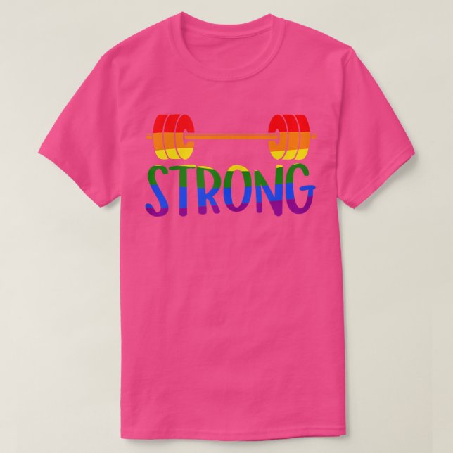 Camiseta Gay Pride STRONG Gym Rainbow Barbell  (Frente do Design)