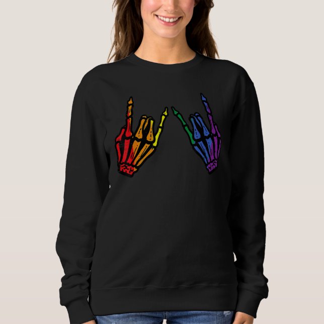 Camiseta Gay Rocker Skeleton Hands Rainbow Pride Lgbt Rock  (Frente)