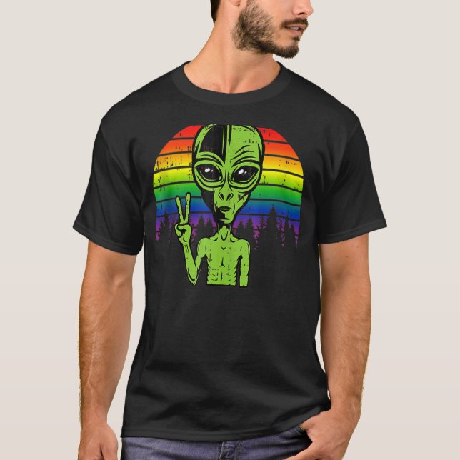 Camiseta Gaylien Alienígena Lgbt Orgulho gay Rainbow Flag U (Frente)