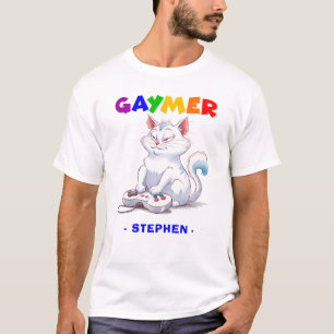 Camiseta Gaymer - Gato de Jogos Arco-Íris com Console LGB