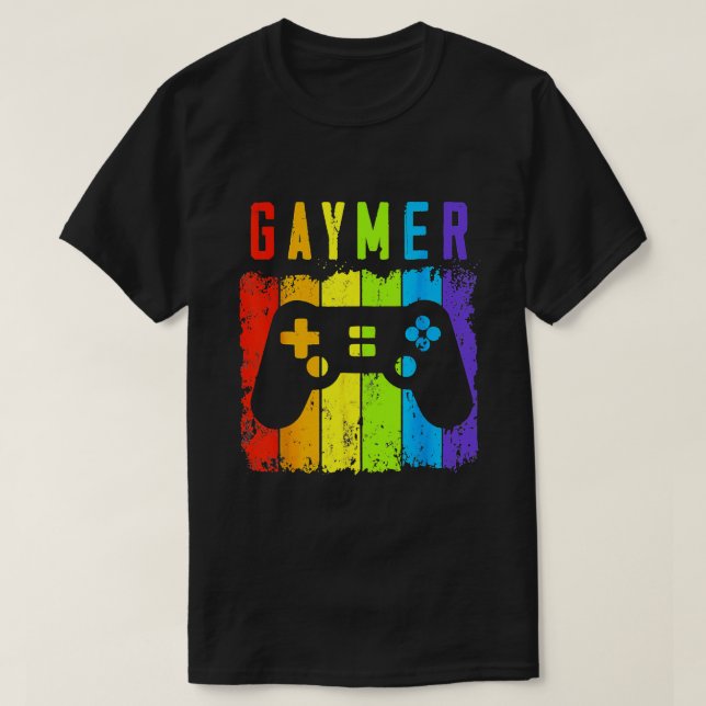 Camiseta Gaymer LGBT Gamer Orgulho gay Rainbow Gamepad 1 (Frente do Design)