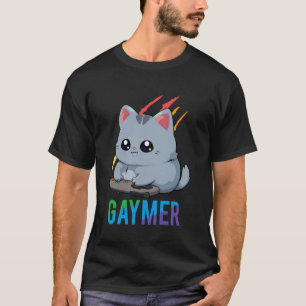 Camiseta Gaymer LGBT Gato Orgulho Arco-íris Amantes de Vide