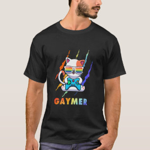 Camiseta Gaymer LGBT Gato Orgulho Arco-íris Amantes de Vide