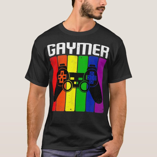 Camiseta Gaymer Orgulho gay do arco-íris Sinalizador LGBTQ  (Frente)