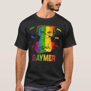 Camiseta Gaymer Purride Cat Vídeo Game Gamer Lgbtq Rainbow