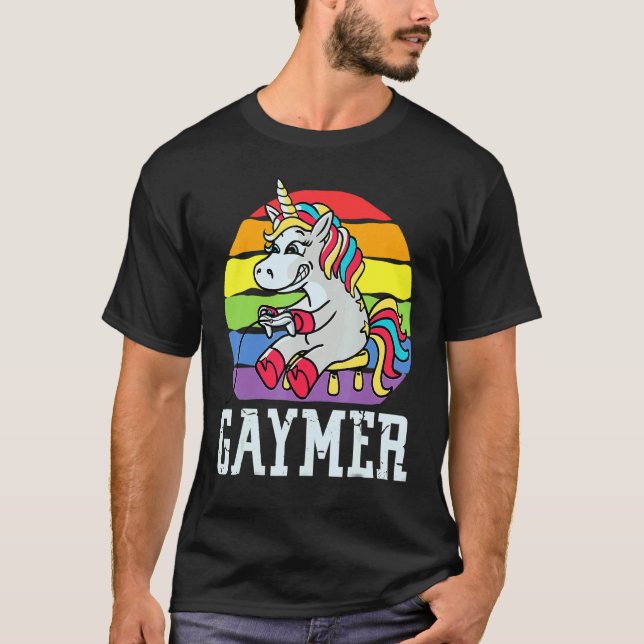 Camiseta Gaymer Unicorn Rainbow Lgbt Gamer Lgbtq Gaming Ga (Frente)
