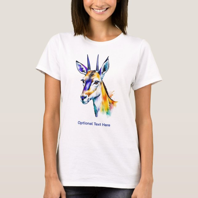 Camiseta Gazela de Aquarela com Pinta Multicolorida (Frente)