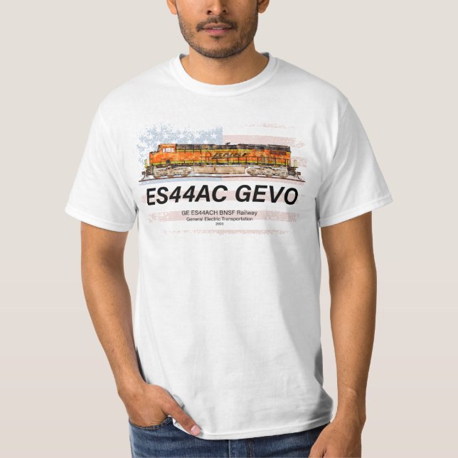 Camiseta GE ES44AC GEVO Locomotive e bandeira americana (Frente)