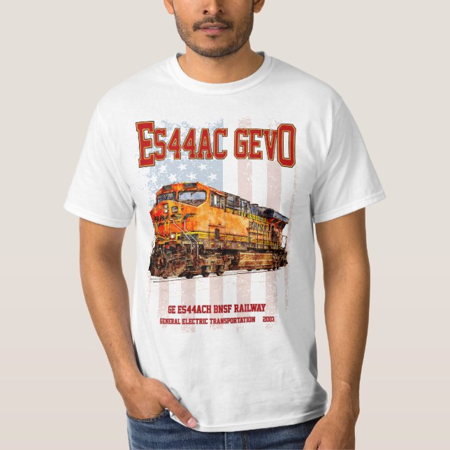 Camiseta GE ES44AC GEVO Locomotive e bandeira americana (Frente)