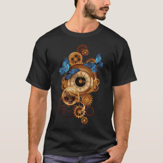 Camiseta Gear de Relógio Steampunk e Borboletas Retro