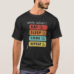 Camiseta GEEK de Codificação Comer Dormir Código Repetir Ci