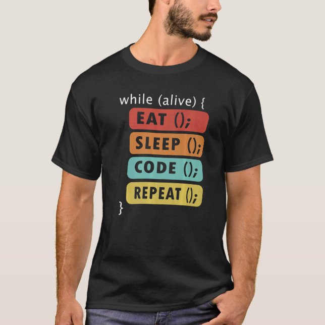 Camiseta GEEK de Codificação Comer Dormir Código Repetir Ci (Frente)