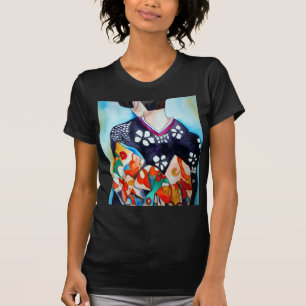 Camiseta Géisha com arte original de quimono azul escuro