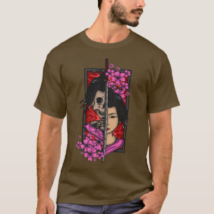 Camiseta Geisha com katana e sakura cherry samur