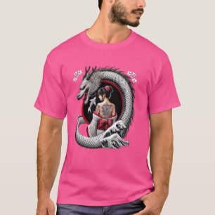 Camiseta Geisha e Dragon Tattoo Art
