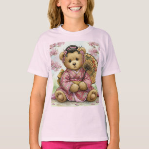 Camiseta Geisha em um jardim Primavera, Ursinho com guarda-