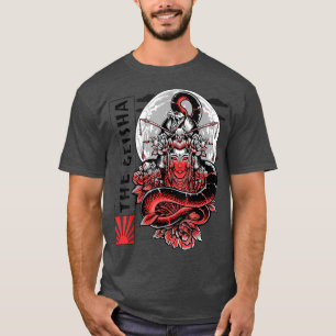 Camiseta Geisha Girl Katana Sword e tatuagem do Dragão Japa