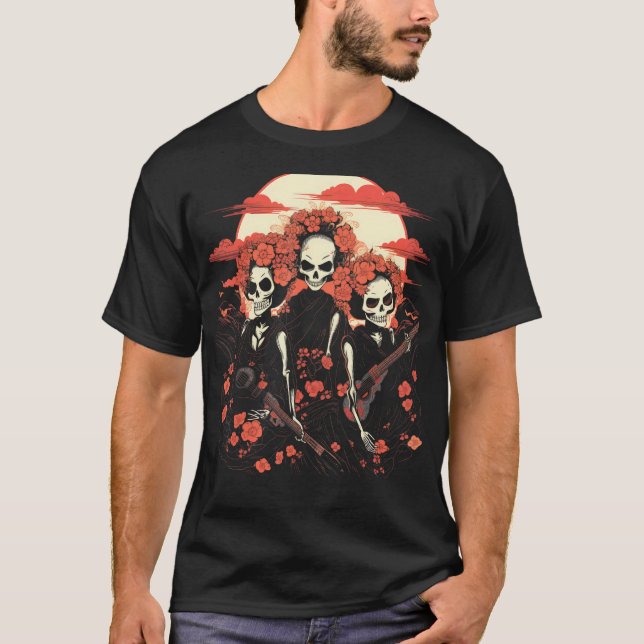 Camiseta Geisha Girls Skeleton Japonês Gótico Estético #755 (Frente)