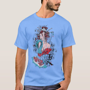 Camiseta Geisha Japão Tóquio Guerreiro Japonês Kanji Art Re