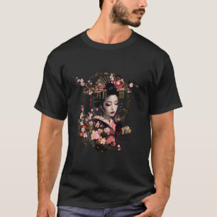 Camiseta Geisha Japonês Art Kimono Sakura Cherry