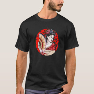 Camiseta Geisha Japonesa com Fan Sakura Japão Mulher Geisha