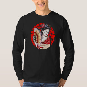 Camiseta Geisha Japonesa com Fan Sakura Japão Mulher Geisha