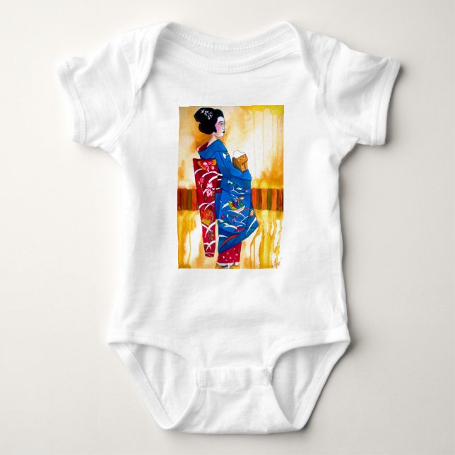 Camiseta Geisha japonesa com quimono azul (Frente)