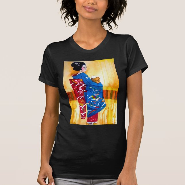 Camiseta Geisha japonesa com quimono azul (Frente)