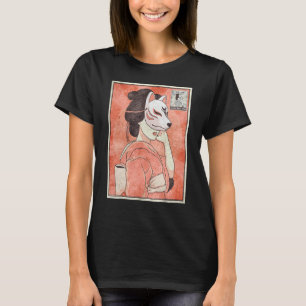 Camiseta Geisha Kitsune Fox Mask Japonês
