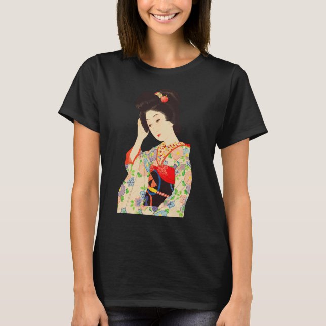 Camiseta Geisha Maiko Kimono Japão pintando Kawase (Frente)