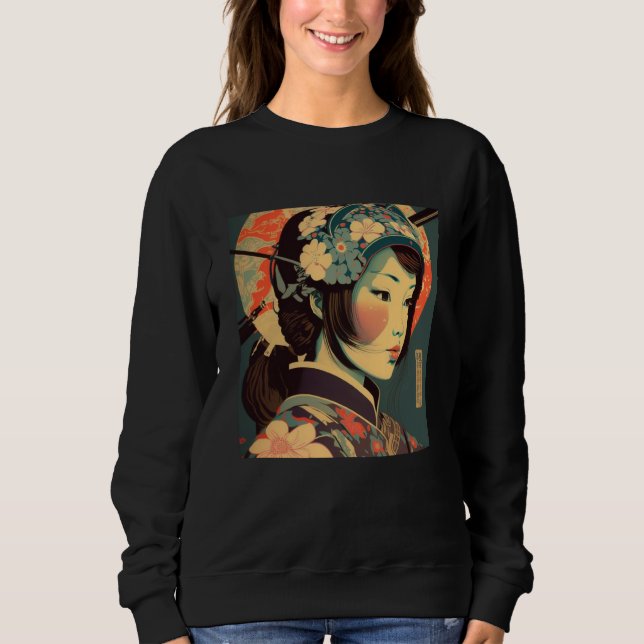 Camiseta Geisha Retro Female Kimono Samurai Japanese Vintag (Frente)