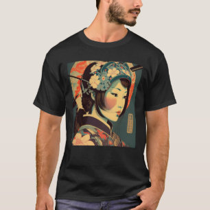 Camiseta Geisha Retro Female Kimono Samurai Japonês Vintag