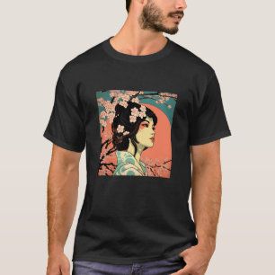 Camiseta Geisha Retro Female Kimono Samurai Japonês Vintag