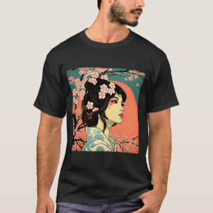 Camiseta Geisha Retro Feminino Quimono Samurai Japonês Vint