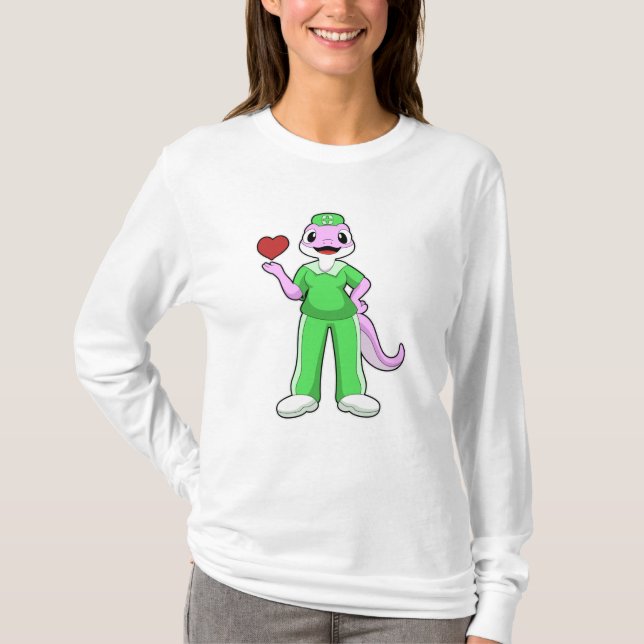 Camiseta Geko como enfermeira com coração (Frente)