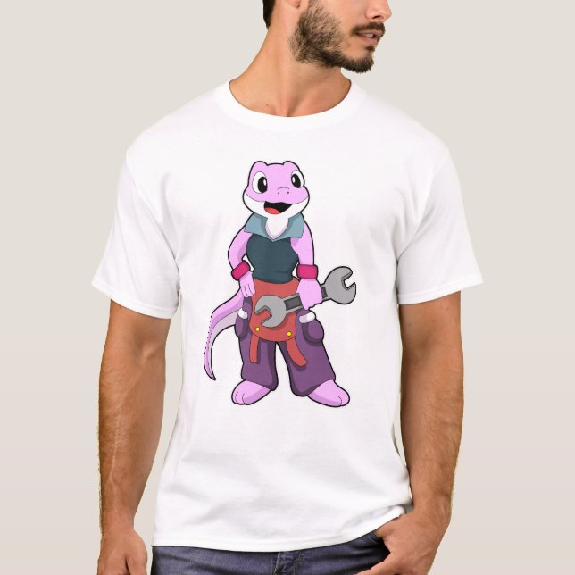 Camiseta Geko como mecânico com chave inglesa (Frente)