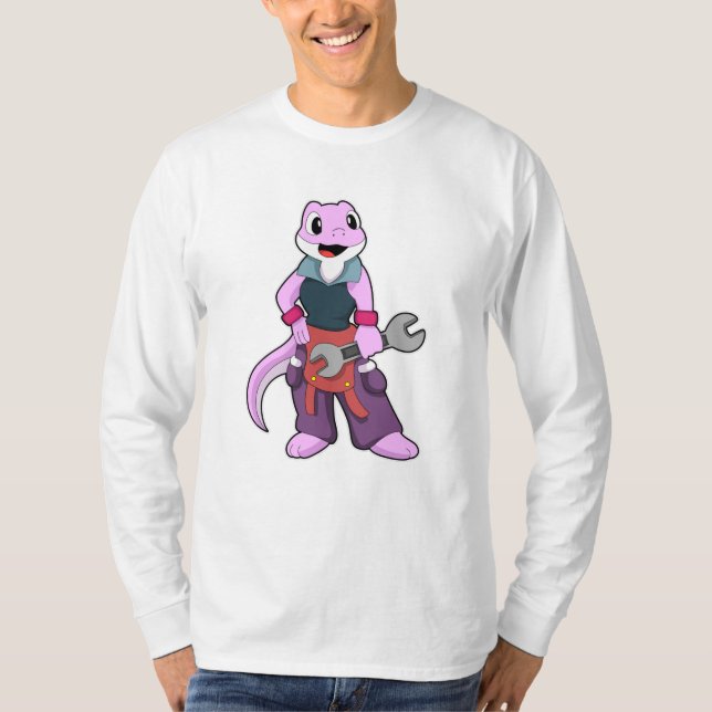 Camiseta Geko como mecânico com chave inglesa (Frente)