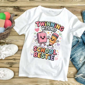 Camiseta Gêmeas Com Minha Melhor Amiga Da Escola Caderno &