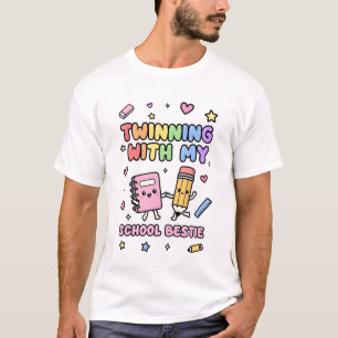 Camiseta Gêmeas Com Minha Melhor Amiga Da Escola Caderno & 