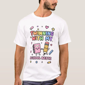Camiseta Gêmeas Com Minha Melhor Amiga Da Escola Caderno &