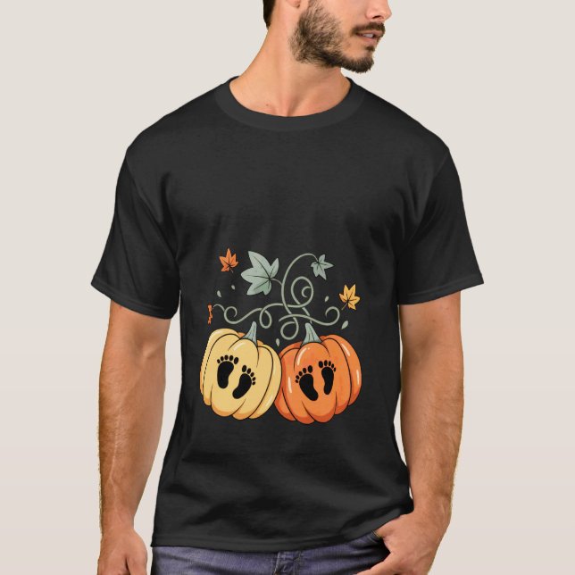 Camiseta Gêmeos Abóboras Pés de Bebê Anúncio de Gravidez Ou (Frente)