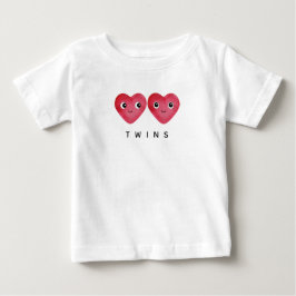 Camiseta Gêmeos Bebês Dois Corações Vermelhos Sorriso Aquar