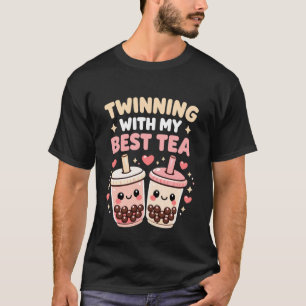 Camiseta Gêmeos com meu melhor chá Cute Kawaii Boba Drink f