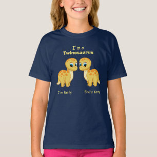 Camiseta Gêmeos de Dinossauro Amarelo-Bonito Personalizado
