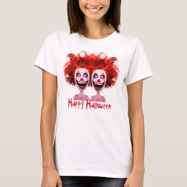 Camiseta Gêmeos do Monstro Assustador do Halloween (Frente)