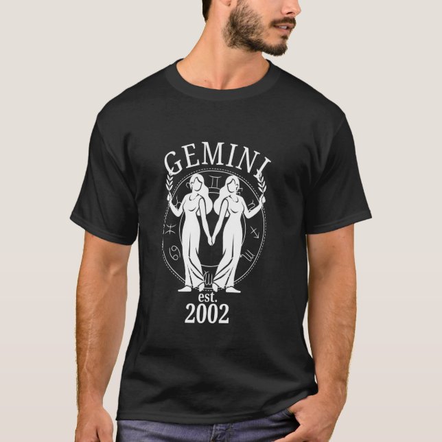 Camiseta Gêmeos do Zodíaco de Gêmeos nascidos em 2002 (Frente)
