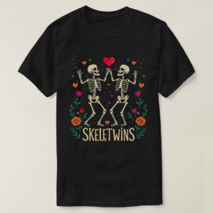 Camiseta Gêmeos Halloween Skeletwins Dançando Esqueletos