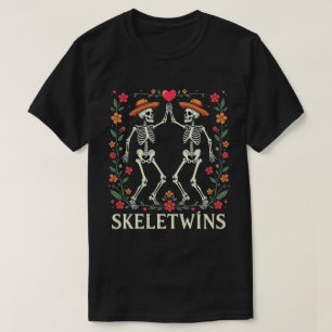 Camiseta Gêmeos Halloween Skeletwins Dançando Esqueletos