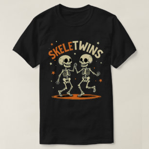 Camiseta Gêmeos Halloween Skeletwins Dançando Esqueletos